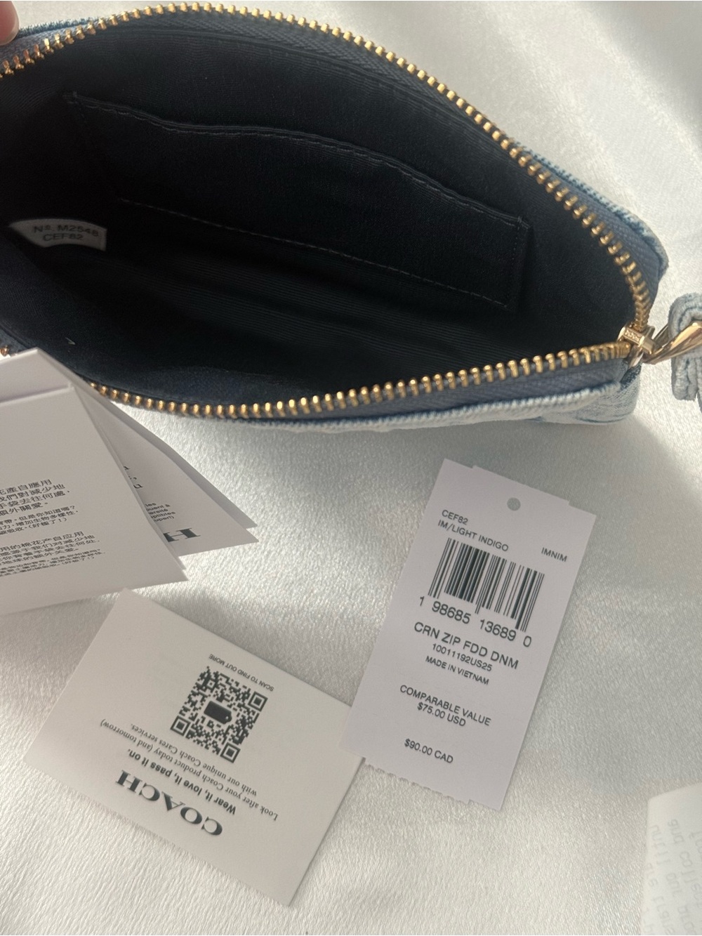 Coach Corner Zip Wristlet In Loved Denim With Charms CEF82 - Picture 5 of 5